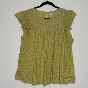 J.Crew Yellow Spring Top Flutter Sleeve Cotton XL Cottagecore